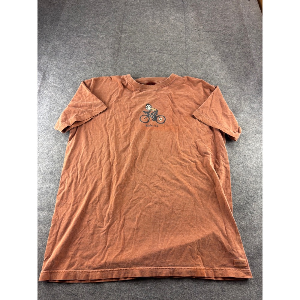 Life is Good Mens XL Ride On Bicycle Jake Graphic T-Shirt Rust Orange Cotton SEE